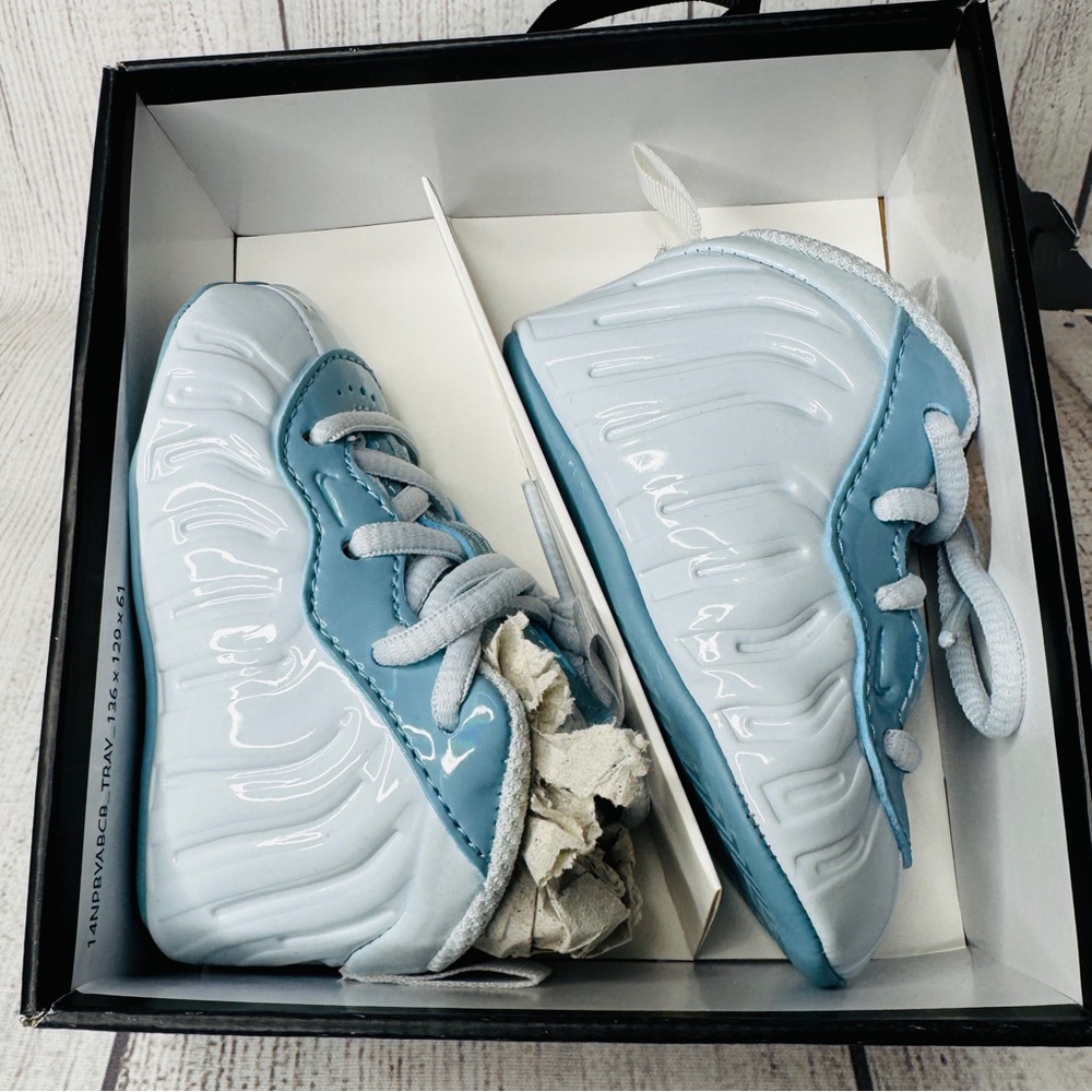 Nike Blue and White Foamposite Crib booties 2C